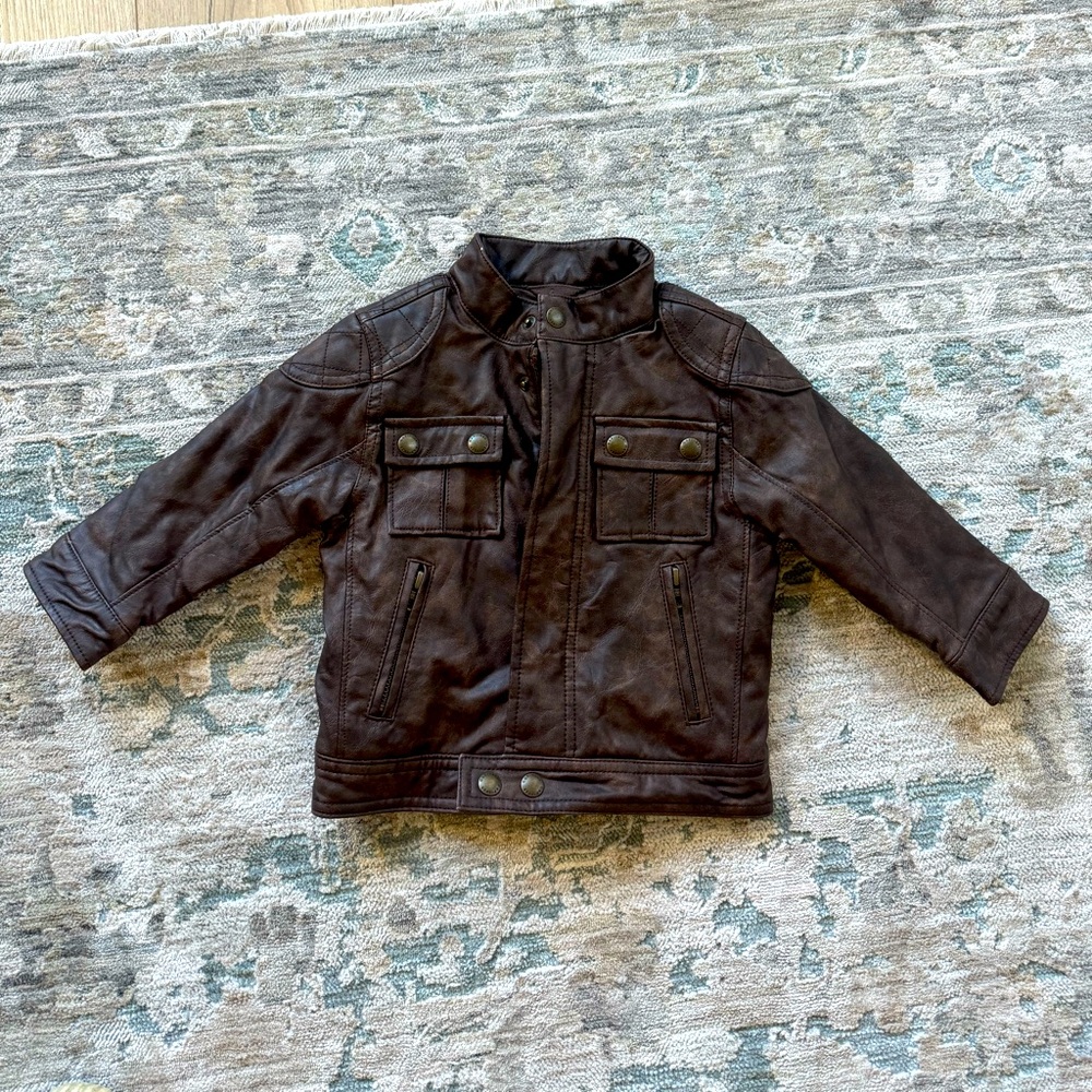 NWT new with tags baby gap brown faux leather jacket
